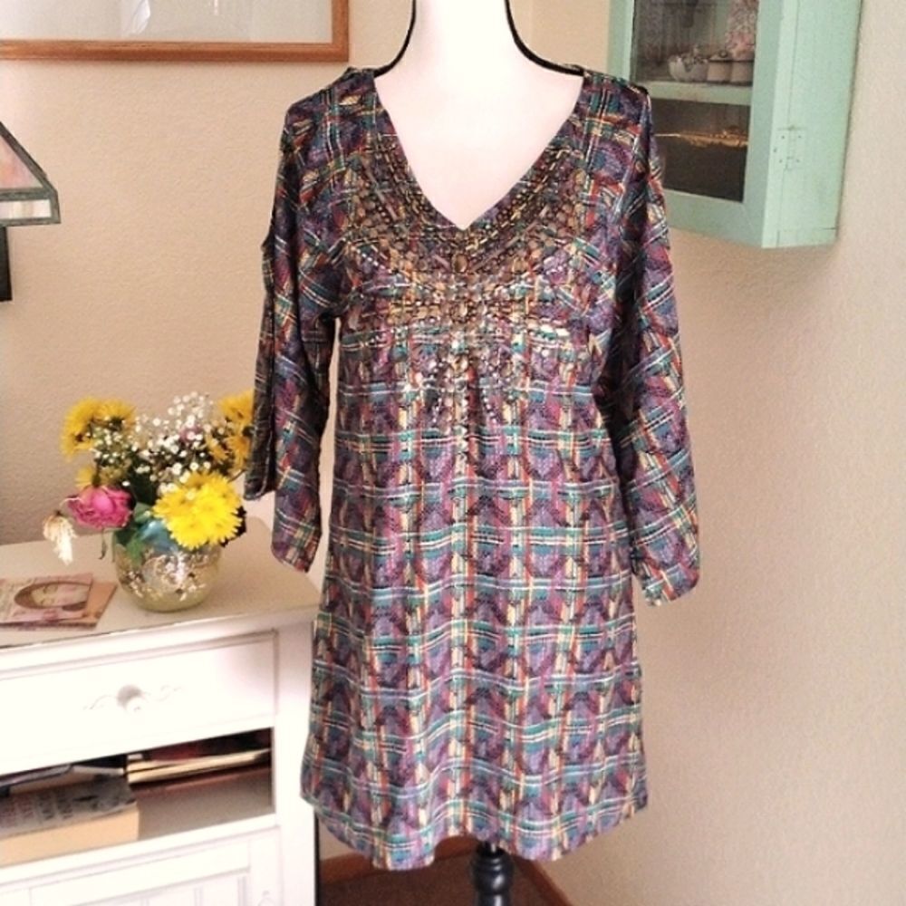NWT Francesca's Blue Rain Embellished Shift Dress